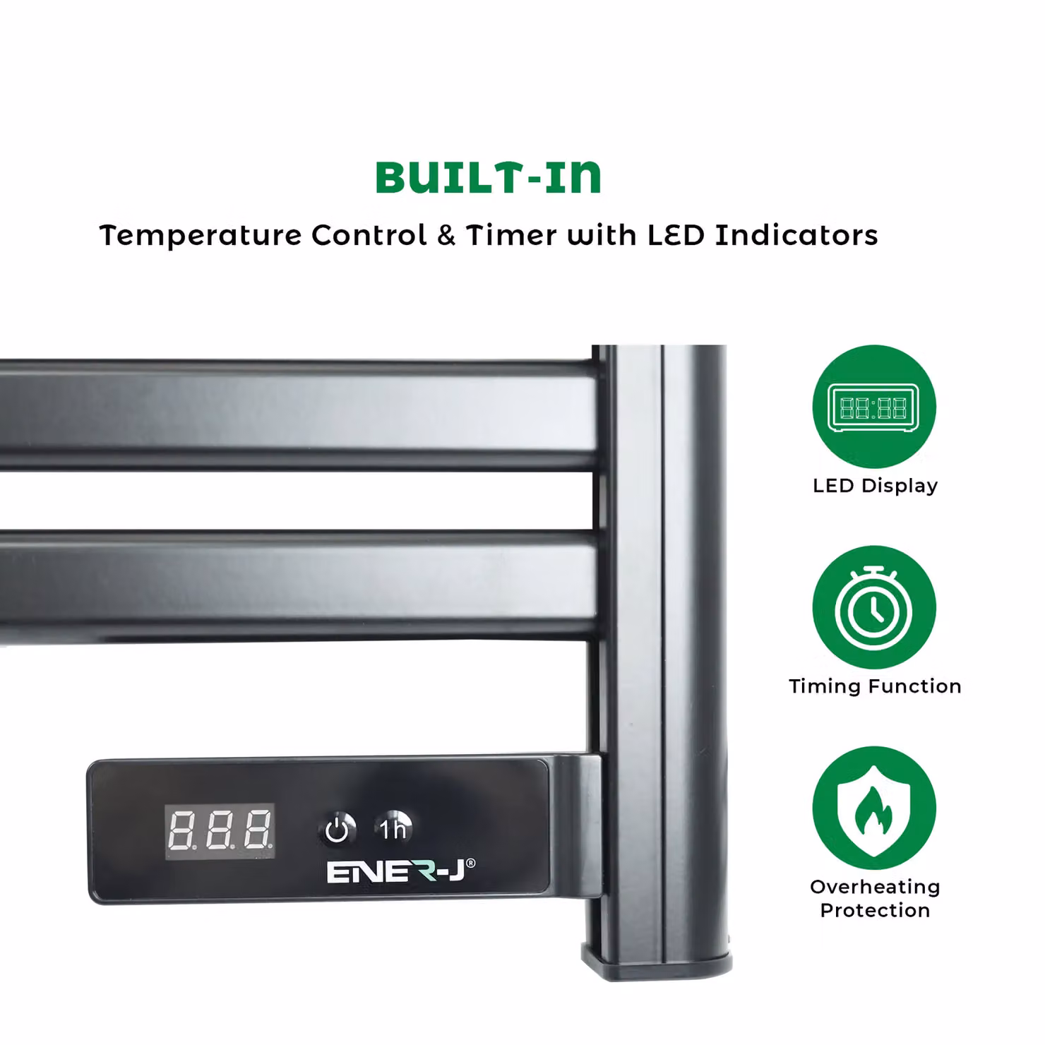 ENER-J Black Infrared Ladder Towel Rail Heater IP24 550W, Jet Black – 4