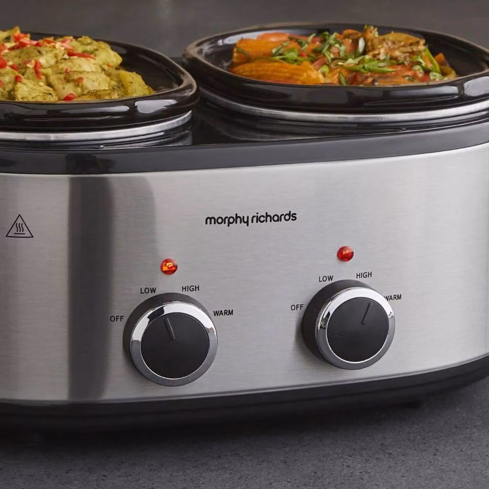 Morphy Richards DuoServe Double Pot Slow Cooker, 3.8L, Silver – 3