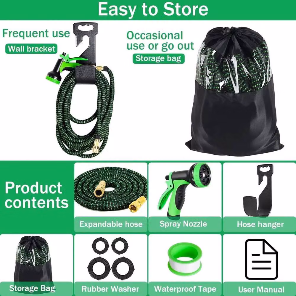 NESTLUNE 50ft Heavy Duty Expandable Flexible Garden Hose in Green – 4