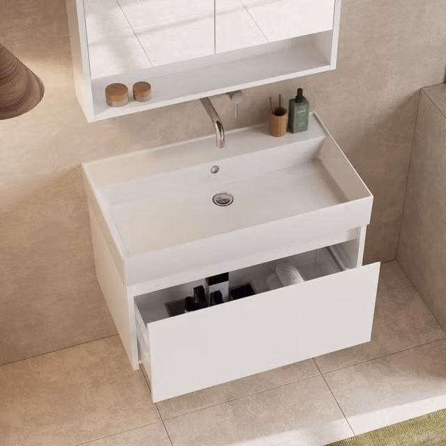 Banyetti Mino 800mm Wall-Hung Vanity Unit with Veneto 0TH Basin in Gloss White