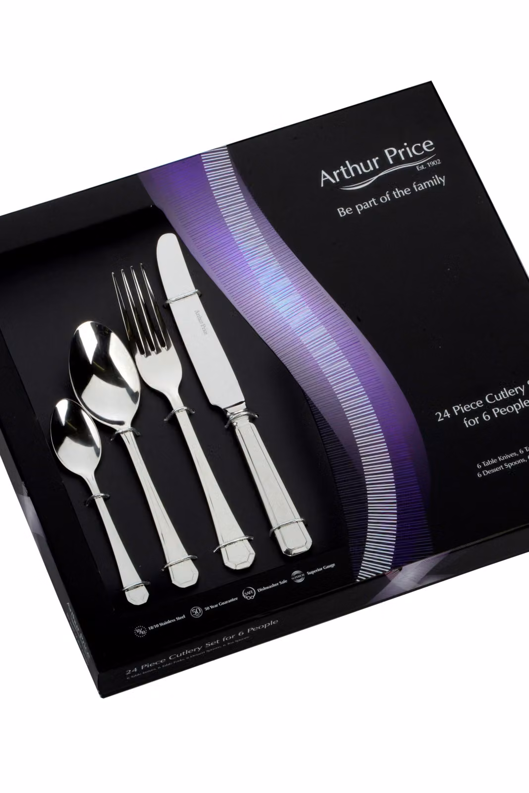 Arthur Price Grecian 24 Piece Stainless Steel Cutlery Set for 6 People in Polished Silver with Case – 2