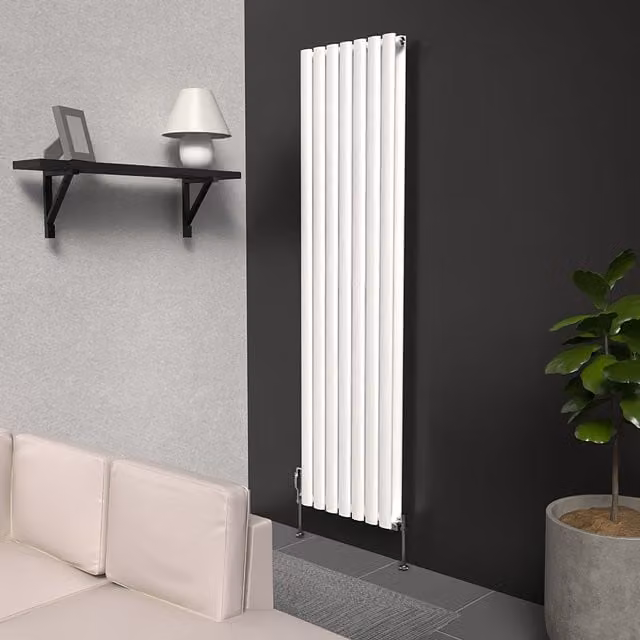 Lux Heat Oval White Vertical Radiator, H: 160 cm, W: 42 cm