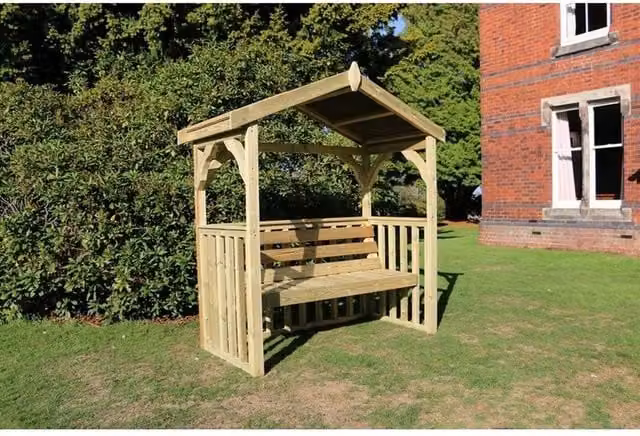 Churnet Valley Garden Furniture Ltd Anastasia Arbour with 3 Bench Seats and Trellis in Brown, W/D/H: 190 x 170 x 90 cm