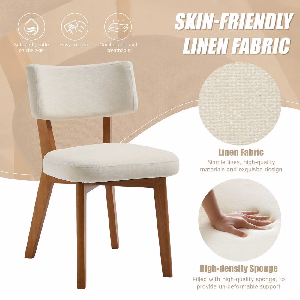 Matteo Mid-Century Modern Linen Dining Chairs, Set of 2, Beige – 2