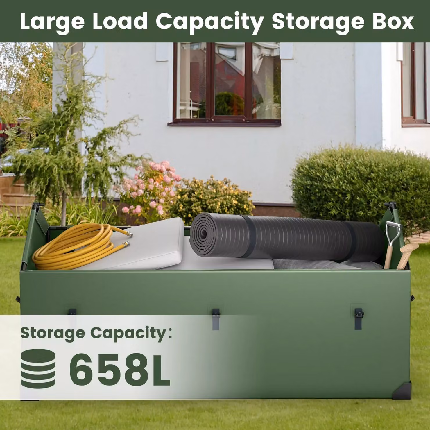 Costway Waterproof Outdoor Storage Box, 658L Green Deck Box – 4