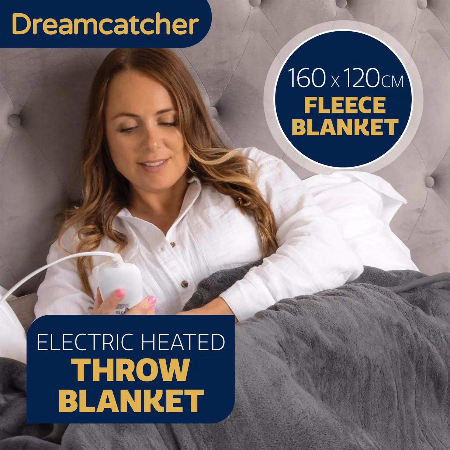 Dreamcatcher Deluxe Electric Heated Double Throw Blanket in Dark Grey with Soft Sherpa Micro Fleece and Variable Heat and Timer Settings – 2