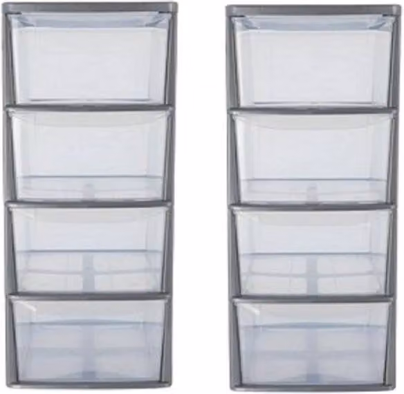 FORGEVIO Set of 2 Grey 4-Tier Plastic Storage Drawer Units