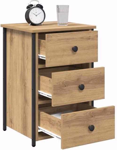 Berkfield Home Traditional Artisan Oak Bedside Tables in Brown – 1
