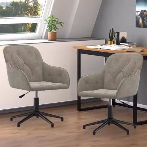 vidaXL Set of 2 Modern Swivel Dining Chairs in Light Grey Velvet, W/D/H: 55 x 59.5 x 77 cm – 2