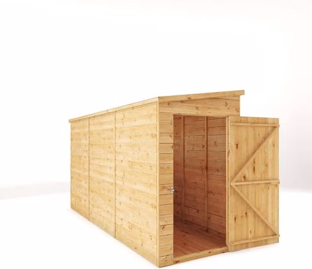 Mercia Modular Shiplap Pent Wooden Garden Shed in Light Brown, W: 370 cm, D: 127.9 cm, H: 203.3 cm