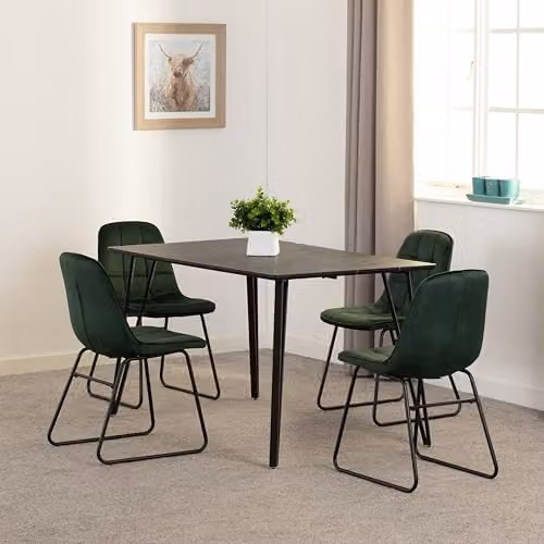Seconique Marlow and Lukas Dining Set in Black Marble Effect and Green – 1