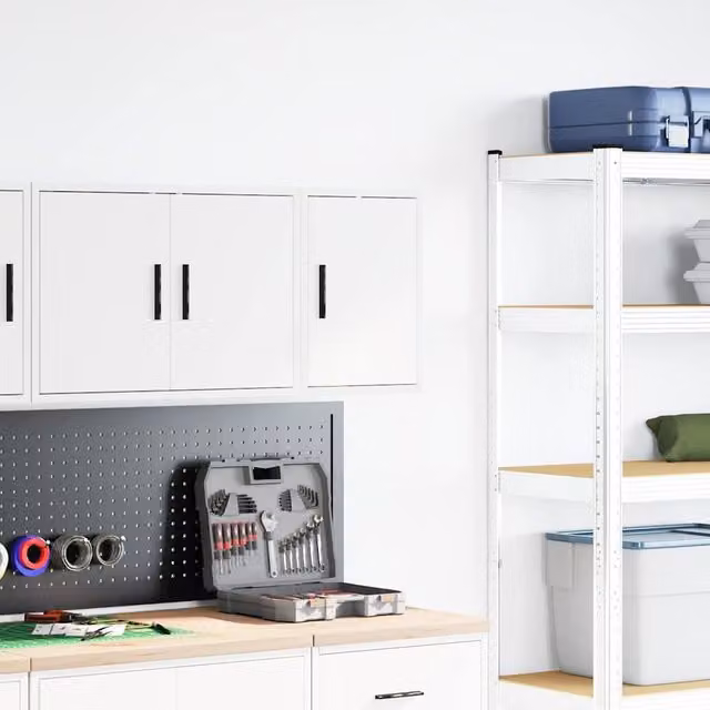 Berkfield Home White Wall Mounted Garage Cabinet with Hinged Doors and Internal Shelves, W/D/H: 41.0 x 30.0 x 30.0 cm