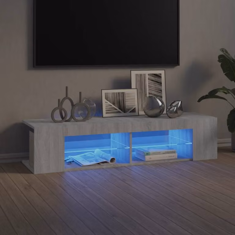 Berkfield Home Modern TV Cabinet with LED Lights in Grey Sonoma, W: 135 cm, D: 39 cm, H: 30 cm