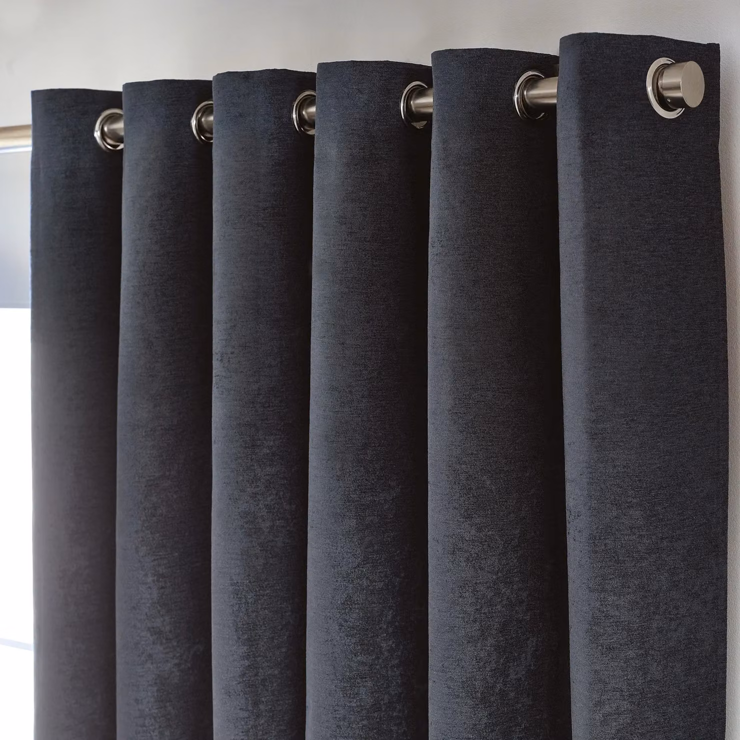 Luxury Living Charcoal Chenille Blackout Eyelet Curtains, Thermal Triple Weave Pair, Width: 117 cm, Drop: 137 cm – 2