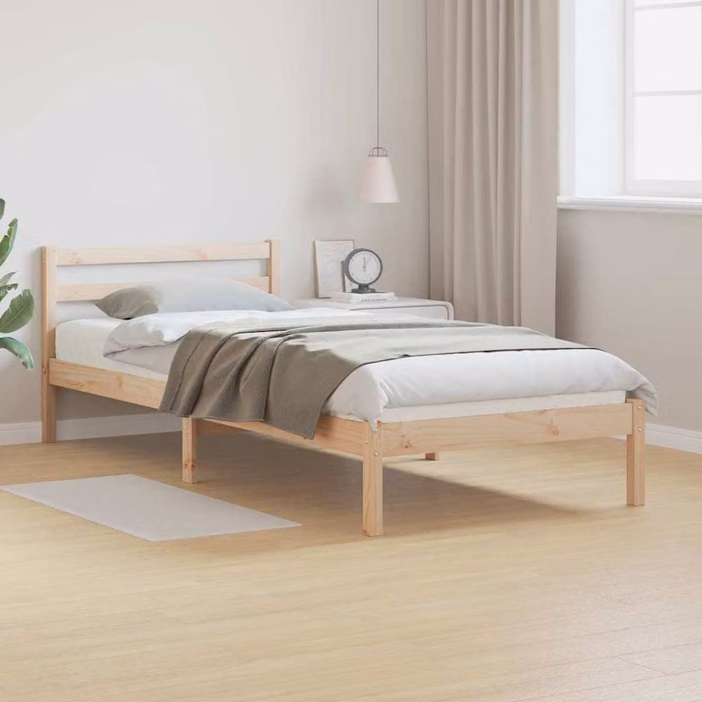 Berkfield Home Solid Wood Pine Bed Frame with Headboard, Beige, W: 80 cm, L: 220 cm – 2