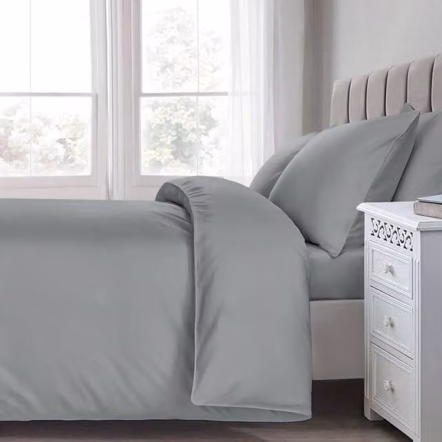 Sweet Dreams Grey 100% Percale Cotton 220 Thread Count Duvet Cover and Pillowcase Set, W x H: 200 x 200 cm
