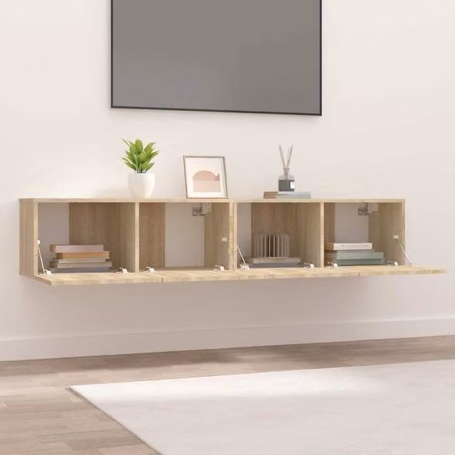 Berkfield Home Set of 2 Sonoma Oak TV Cabinets in Light Tan, W/D/H: 80 x 30 x 30 cm – 1