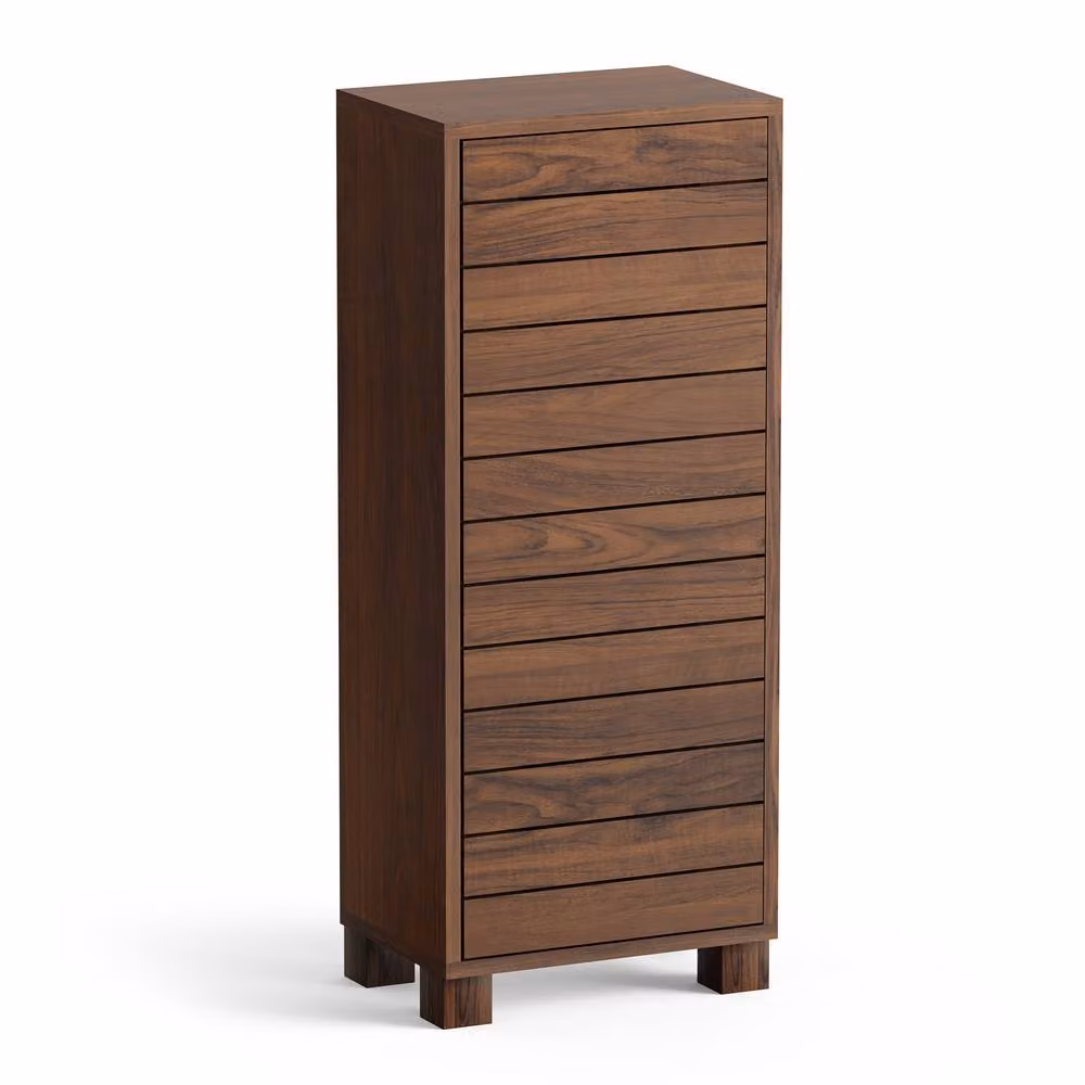 VonHaus Chester Freestanding Wood Effect Slim Bathroom Storage Cabinet in Dark Brown, H 83.5 x W 23.0 x D 34.0 cm – 2