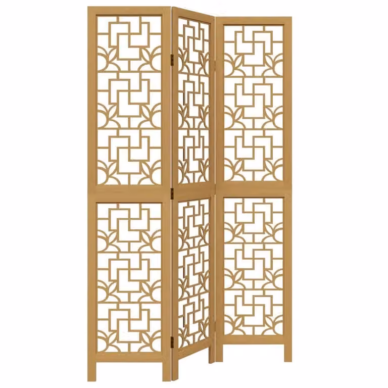 Berkfield Home 3-Panel Brown Solid Wood Paulownia Room Divider