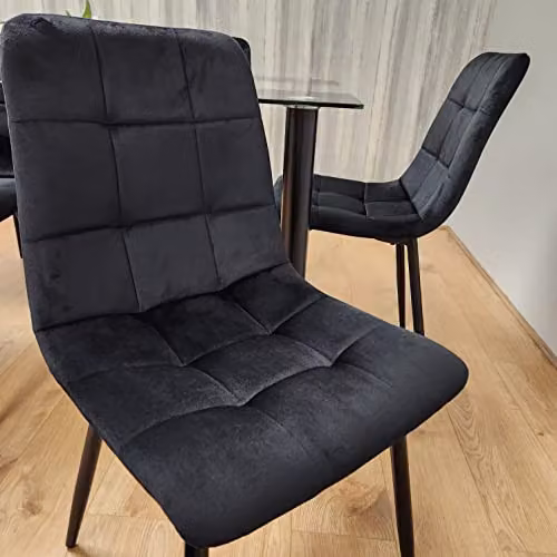 Kosy Koala Black and Transparent Glass Dining Set with 6 Black Tufted Velvet Chairs, W: 140 cm, D: 80 cm, H: 75 cm – 6
