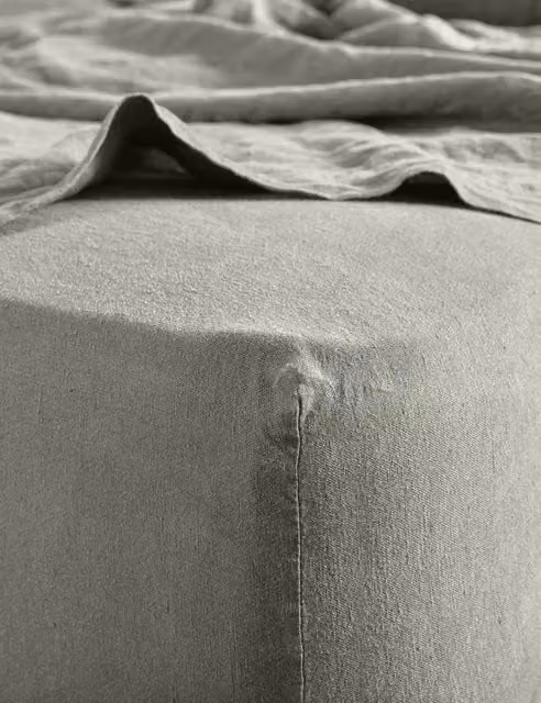 Bedfolk Pure Washed Linen Deep Fitted Sheet, Khaki, W: 180 cm x L: 200 cm