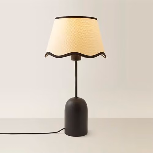 ValueLights Kaiden Black Dome Table Lamp with Beige Fabric Scallop Trim Shade – 1