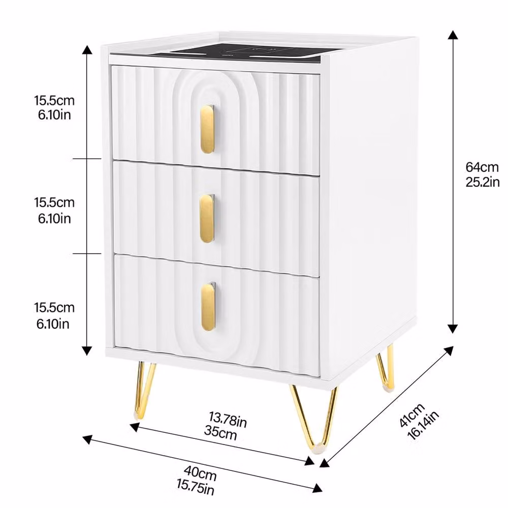 SPETLEK Modern LED Bedside Cabinet with Drawers in White – 2