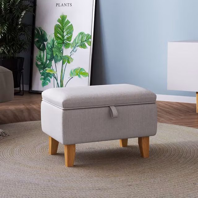 Livingandhome Fabric Upholstered Storage Ottoman Box in Grey