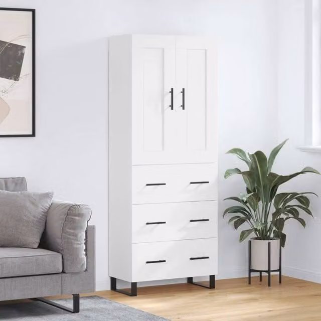 Berkfield Home Modern White Highboard with Hinged Doors and Internal Shelves, W/D/H: 69.5 x 34 x 180 cm – 1