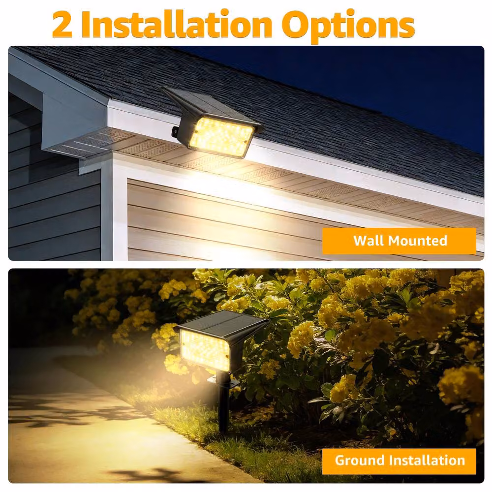 Ollny Solar Garden Stake Lights, 2 Pack, Warm White 3000K, IP65 Waterproof, Adjustable, Black – 6