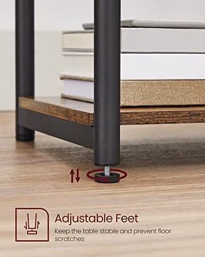 VASAGLE Set of 2 Industrial Style Side Tables with 2-Tier Serving Shelves, Rustic Brown and Black – 6