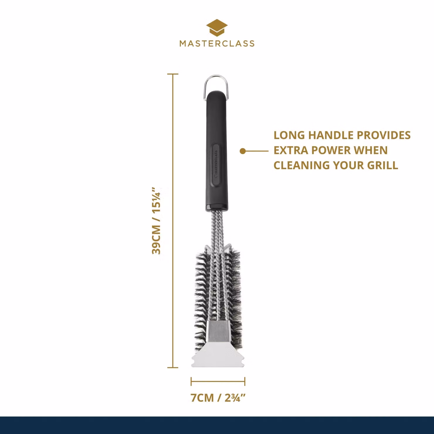 MasterClass BBQ Bristle Spiral Grill Brush with Scraper in Black and Stainless Steel, H 39.0 cm x W 7.0 cm – 6