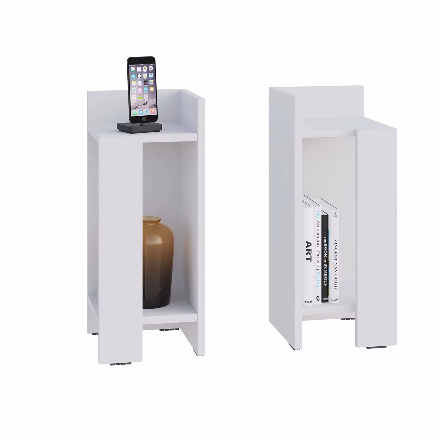 Decortie Elos Modern Narrow Bedside Table Nightstand 2-Piece Set, White, W/D/H: 25 x 25 x 60 cm – 2