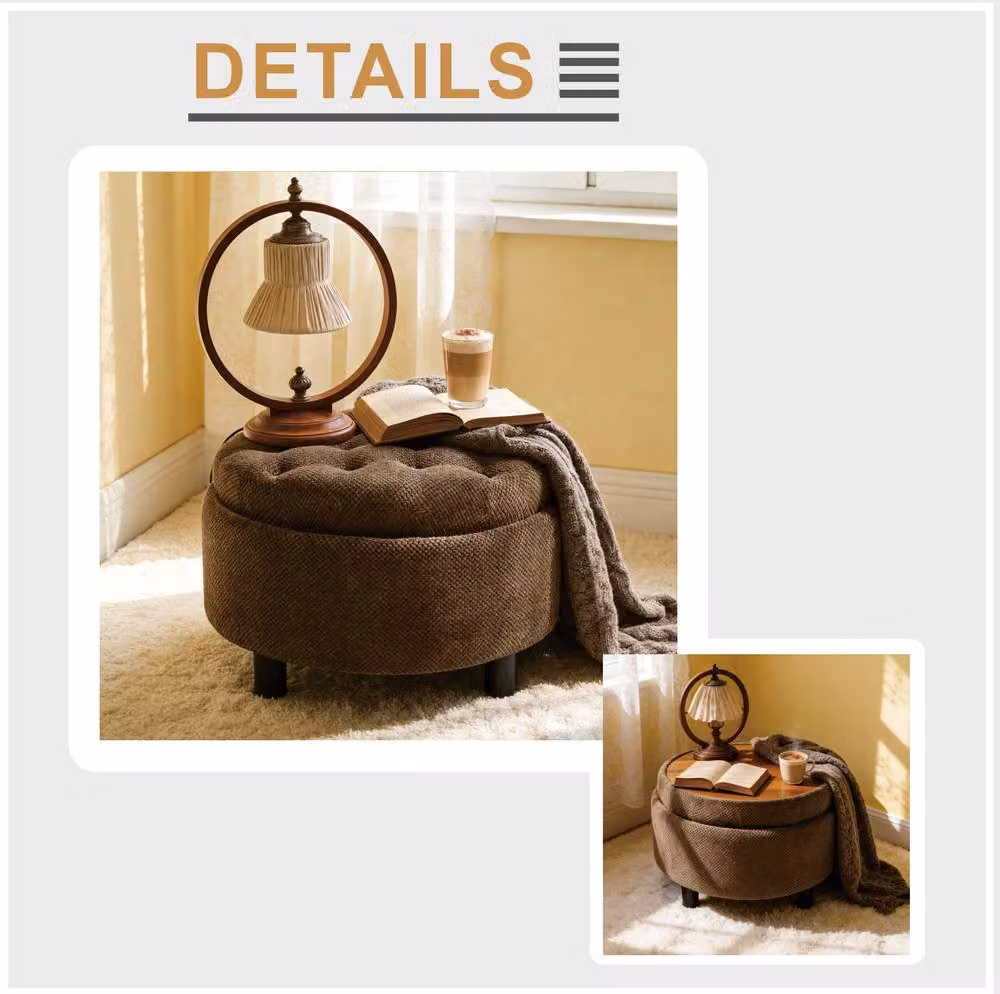 STILVORA Brown Fabric Storage Ottoman with Tray and Lift-Off Lid – 5