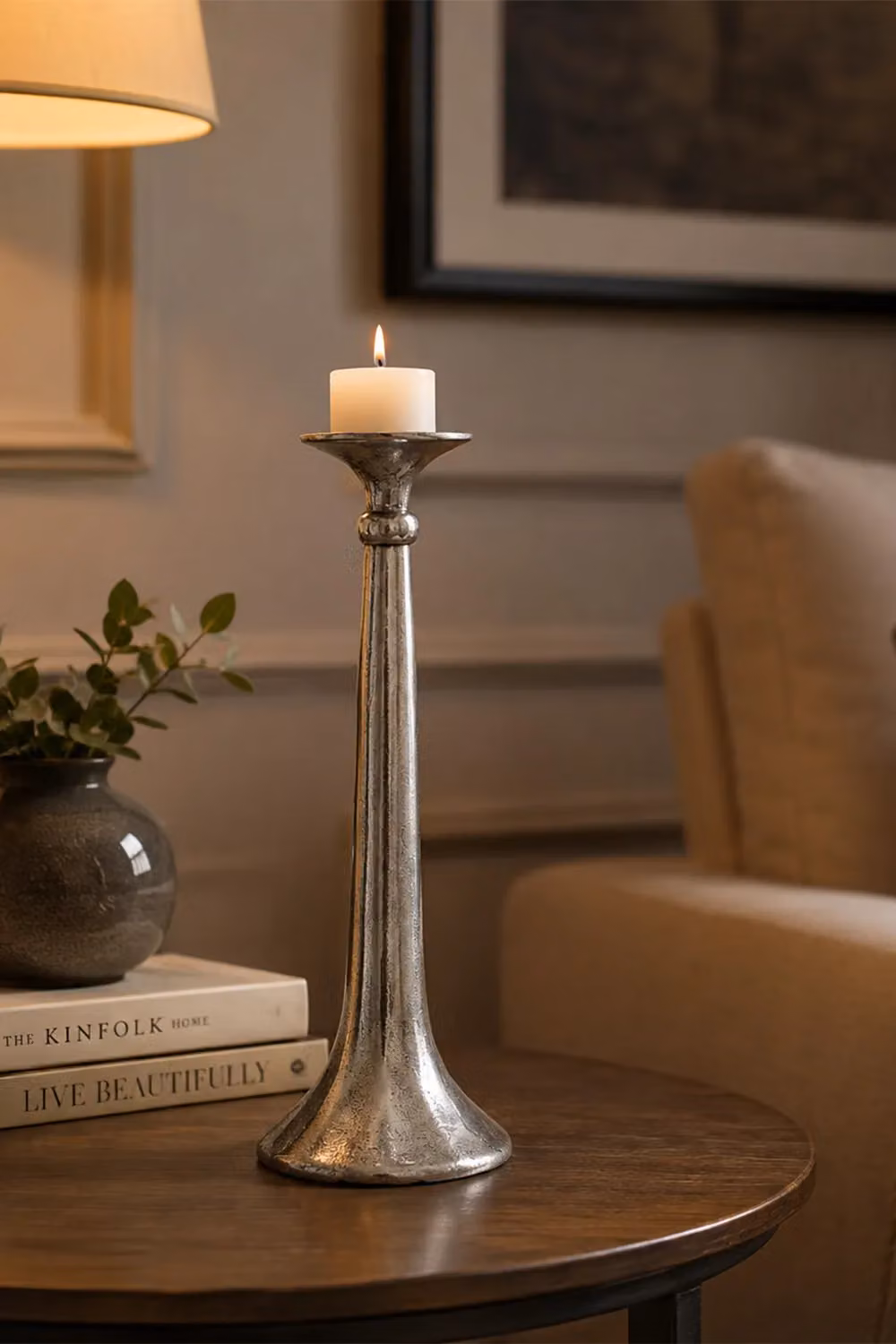 Homescapes Silver Aluminium Skirt Metal Candlestick with Antique Finish – 2