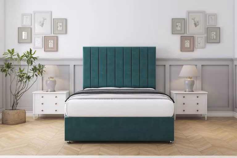 Sloomy Kansas Plush Divan Set with 54 inch Headboard in Emerald Green, Small Double, W/D/H: 120 x 200 cm