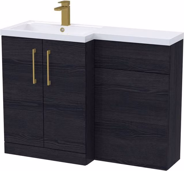 Balterley Modern Matt Black Woodgrain Left-Hand Vanity and WC Unit Combination W: 110 cm, H: 84 cm – 1