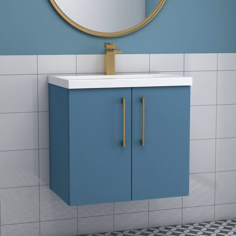 Royal Bathrooms Modena 800mm Wall Hung 2 Door Vanity Unit with Mid-Edge Basin in Satin Blue