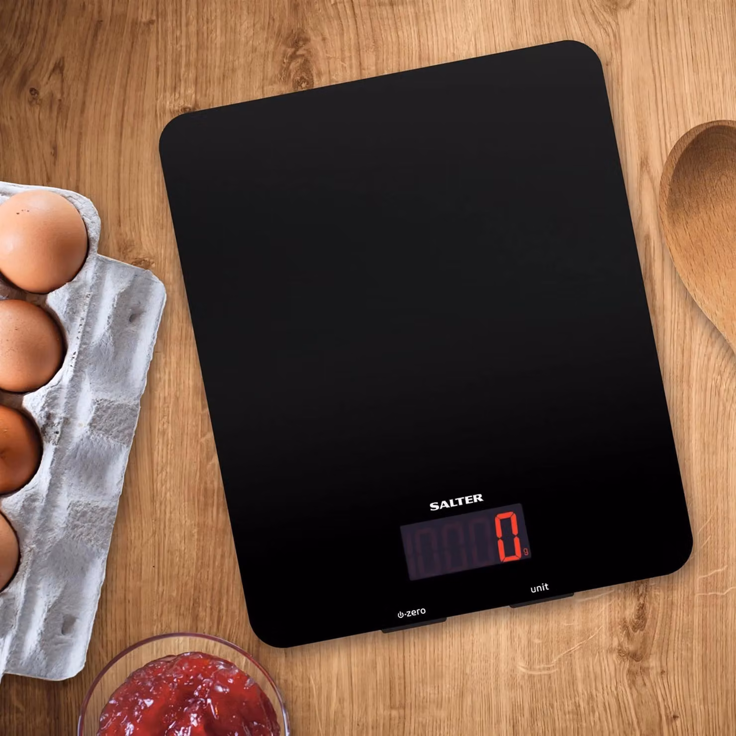 Salter Electronic Kitchen Scale with Glass Platform, 10kg Capacity, Add and Weigh Tare Function, Available in Red or Black – 9