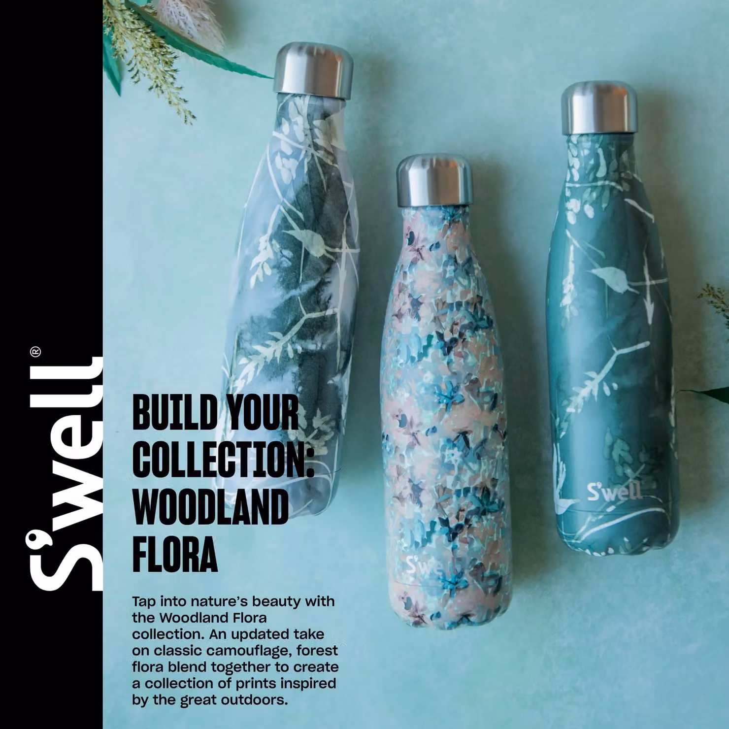 S'well Stainless Steel Vacuum Insulated Water Bottle, Green Floral, 503 ml – 10