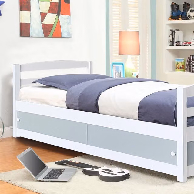 Comfy Living Single Wooden Storage Bed with Drawers, Grey, W/D/H: 90 x 200 x 70 cm