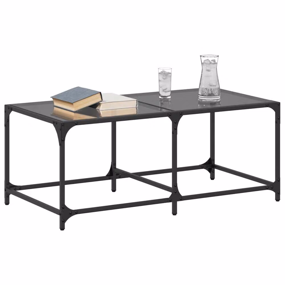 Berkfield Home Modern Rectangular Coffee Table with Black Glossy Glass Top and Steel Frame, W: 98.5 cm, D: 50 cm, H: 40 cm – 3