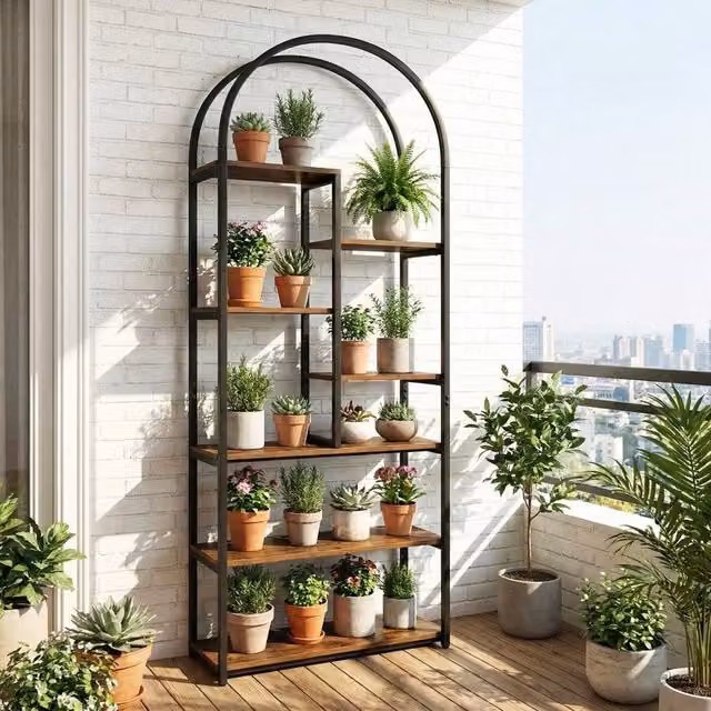VOGREX Freestanding Tall Display Rack Storage Shelving Unit in Black and Brown, H 181.5 x W 70.0 x D 30.0 cm – 1