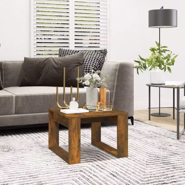 Berkfield Home Smoked Oak Side Table in Brown, W/D/H: 50 x 50 x 35 cm