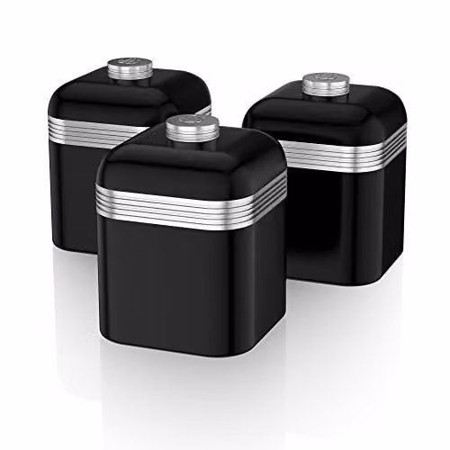 Swan Retro Metal Kitchen Storage Canisters, Black, Set of 3 – 1