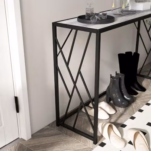 HOMCOM Industrial Console Table with Metal Frame in Grey and Black – 6