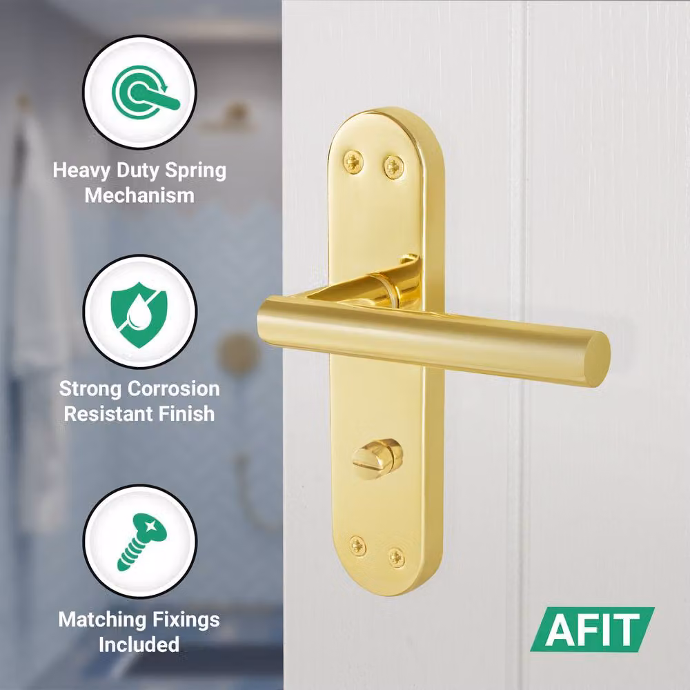 AFIT T-Bar Polished Brass Bathroom Backplate Lock Set in Gold, W/D/H: 15 x 15 x 6.4 cm – 2