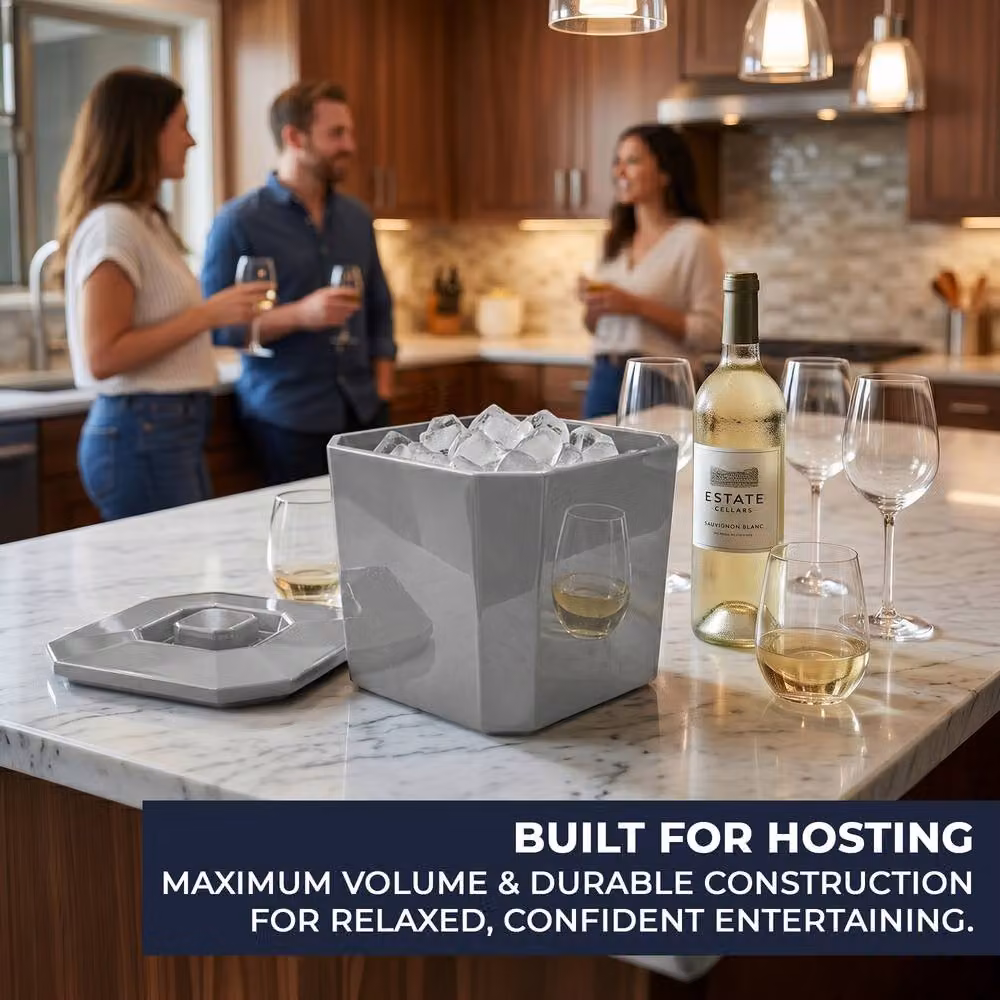 Chabrias Ltd Silver Insulated Double Walled Ice Bucket with Lid and Drainage Liner, 6 l – 4
