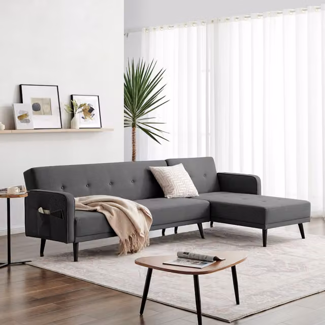 FurnitureboxUK Oscar 3 Seat L Shaped Reversible Upholstered Fabric Chaise Sofa Bed in Anthracite Grey