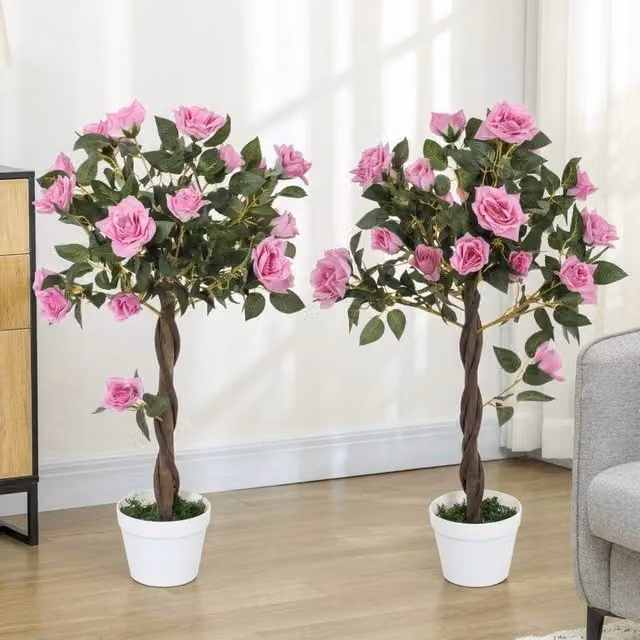 STILVORA Artificial Pink Rose Tree in Pot, Height: 90 cm – 1